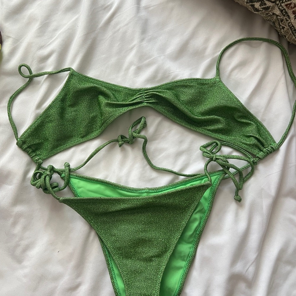 Green Sparkle Bikini Set